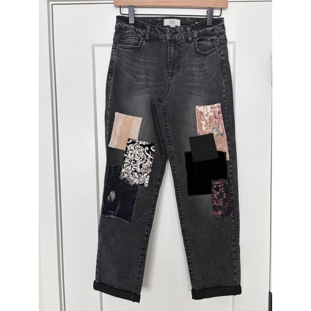 LOGO Lori Goldstein Limited Edition Patchwork Straight Leg Jeans Quilt Cottage 0